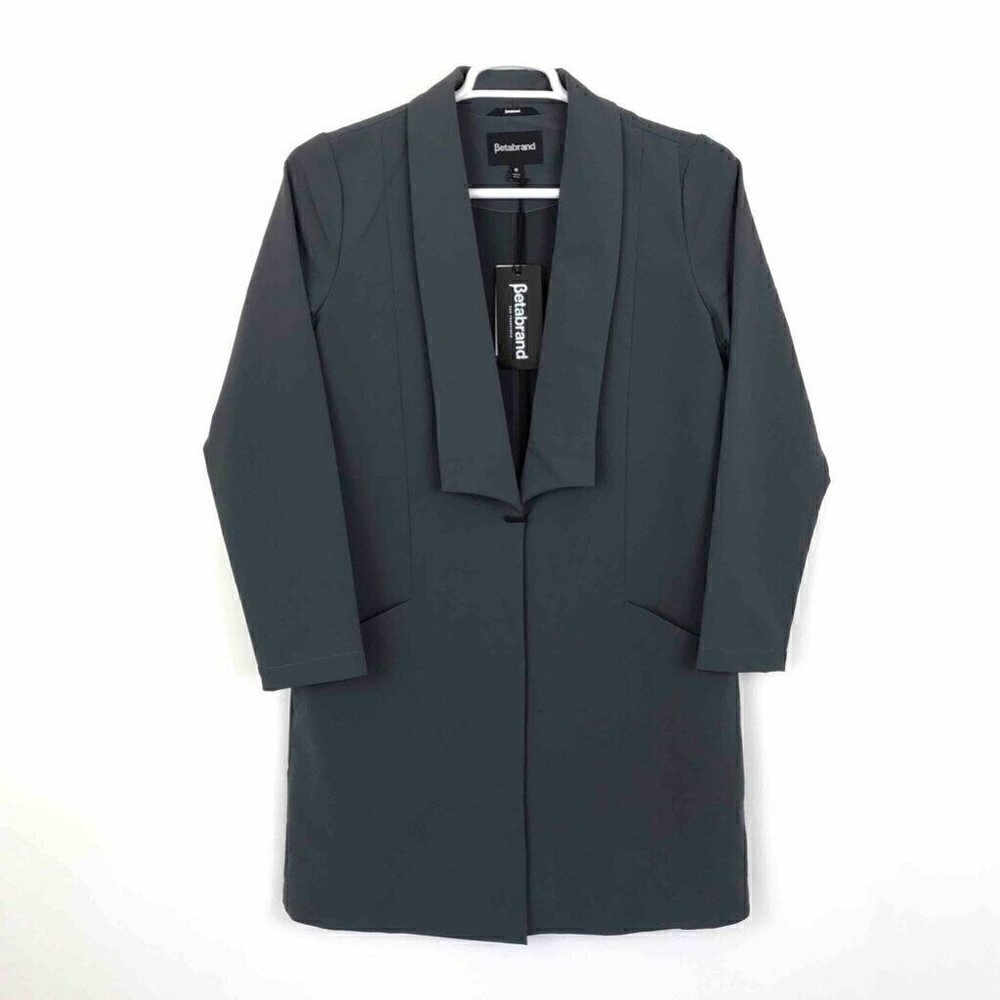 Betabrand Overcoat Gray Shawl Collar Pocket Medium